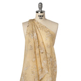 Silk Voile Print - Yellow-Beige, White and Charcoal Illustrated Flowers and Animals - Deadstock