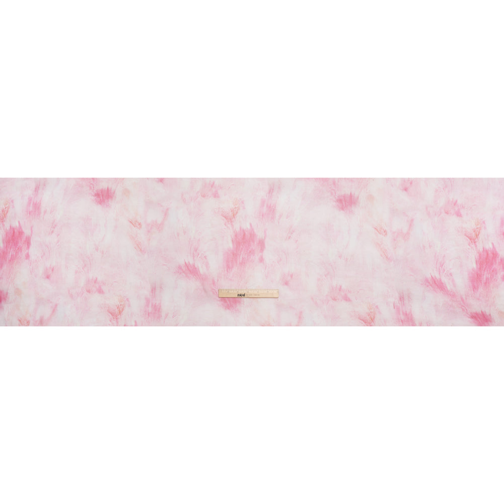 Crinkled Silk Chiffon Print - Pale Pink and Magenta Abstract Brush Strokes - Deadstock