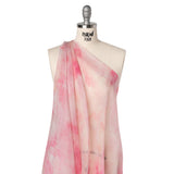 Crinkled Silk Chiffon Print - Pale Pink and Magenta Abstract Brush Strokes - Deadstock