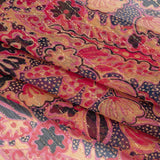 Crinkled Silk Chiffon Print with Metallic Gold Pinstripes - Pink, Navy, and Yellow-Beige Floral - Deadstock