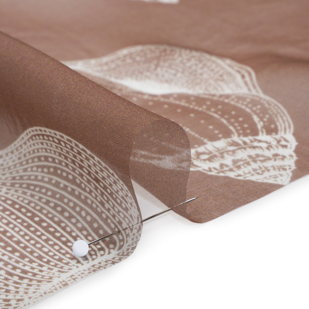 Silk Voile Print - Brown and White Sea Creatures and Shells - Deadstock