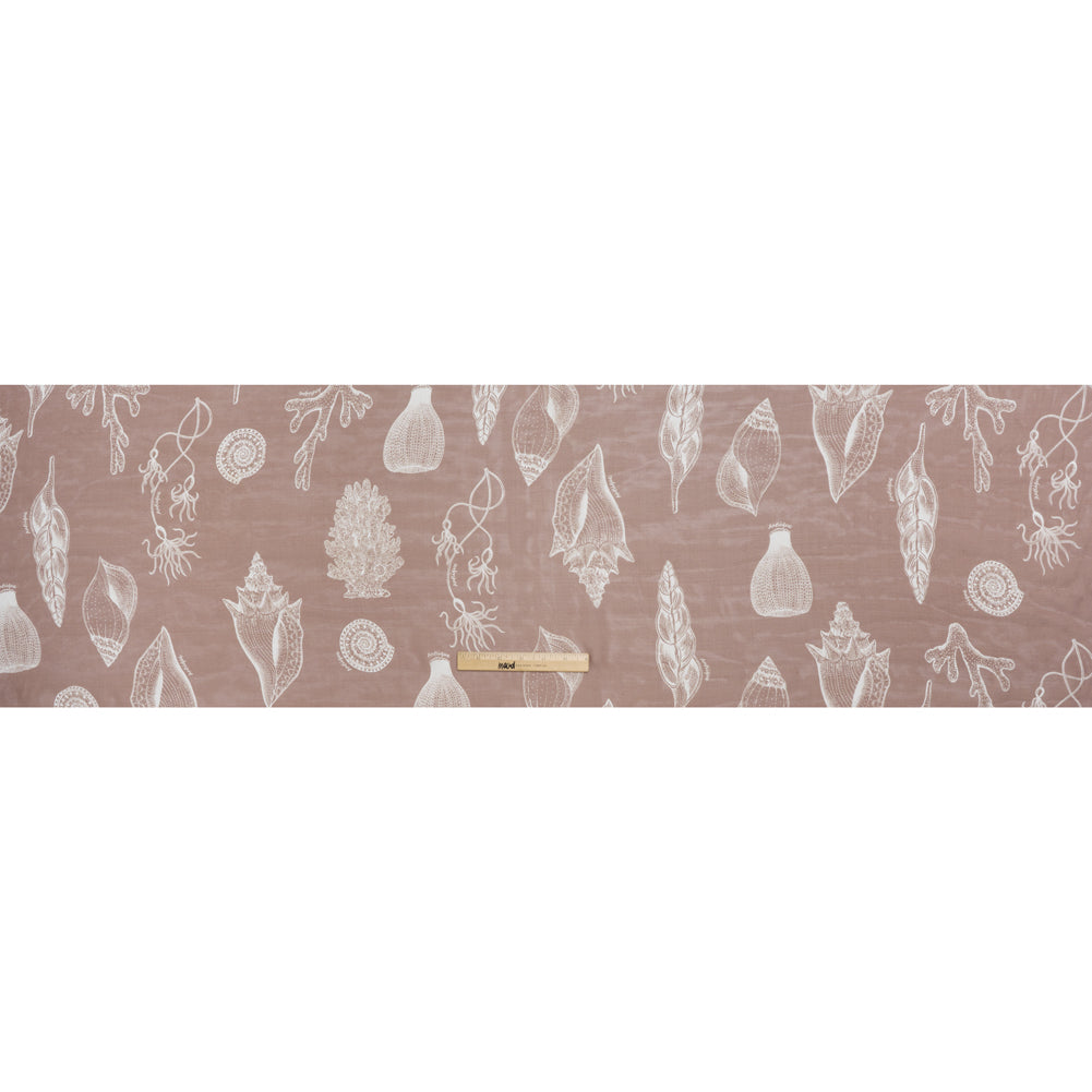 Silk Voile Print - Brown and White Sea Creatures and Shells - Deadstock