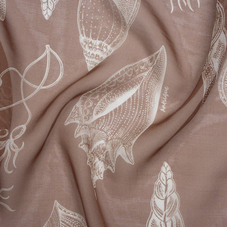 Silk Voile Print - Brown and White Sea Creatures and Shells - Deadstock