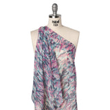 Crinkled Silk Chiffon Print - Pink, Navy, and Teal Abstract - Deadstock