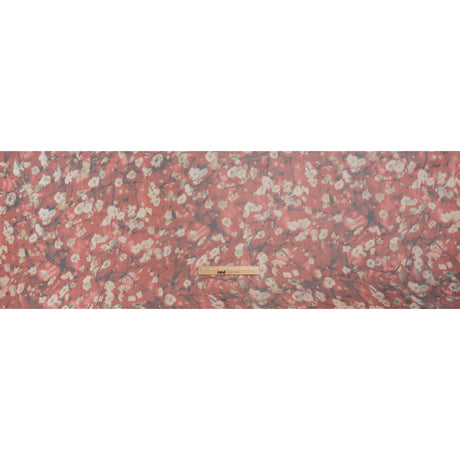 Crinkled Silk Chiffon Print - Red, White and Black Painterly Flowering Branches - Deadstock