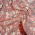Crinkled Silk Chiffon Print - Red, White and Black Painterly Flowering Branches - Deadstock