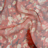 Crinkled Silk Chiffon Print - Red, White and Black Painterly Flowering Branches - Deadstock