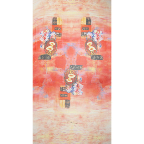 Crinkled Silk Chiffon Panel - Yellow, Peach and Red Floral Medallion Sunrise - Deadstock
