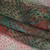 Crinkled Silk Chiffon Print - Red and Green Snakeskin - Deadstock
