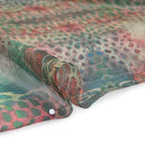 Crinkled Silk Chiffon Print - Red and Green Snakeskin - Deadstock