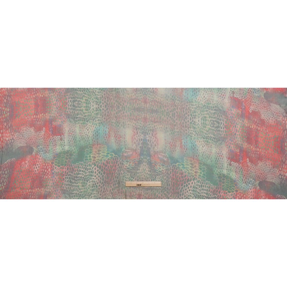 Crinkled Silk Chiffon Print - Red and Green Snakeskin - Deadstock