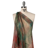 Crinkled Silk Chiffon Print - Red and Green Snakeskin - Deadstock