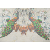 Crinkled Silk Chiffon Panel - Green, Pale Yellow and Gray Big Green Peacocks - Deadstock