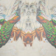 Crinkled Silk Chiffon Panel - Green, Pale Yellow and Gray Big Green Peacocks - Deadstock