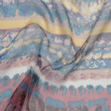 Crinkled Silk Chiffon Print - Dark Rose, Teal and Yellow Inkblot Abstract Stripes - Deadstock