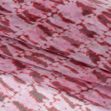 Crinkled Silk Chiffon Print - Red and Pink Tie Dye Stripes - Deadstock