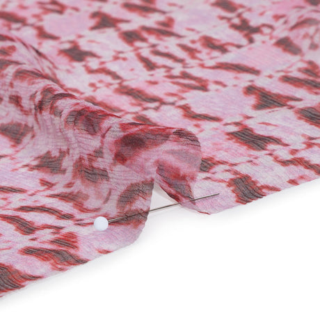 Crinkled Silk Chiffon Print - Red and Pink Tie Dye Stripes - Deadstock