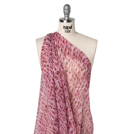 Crinkled Silk Chiffon Print - Red and Pink Tie Dye Stripes - Deadstock