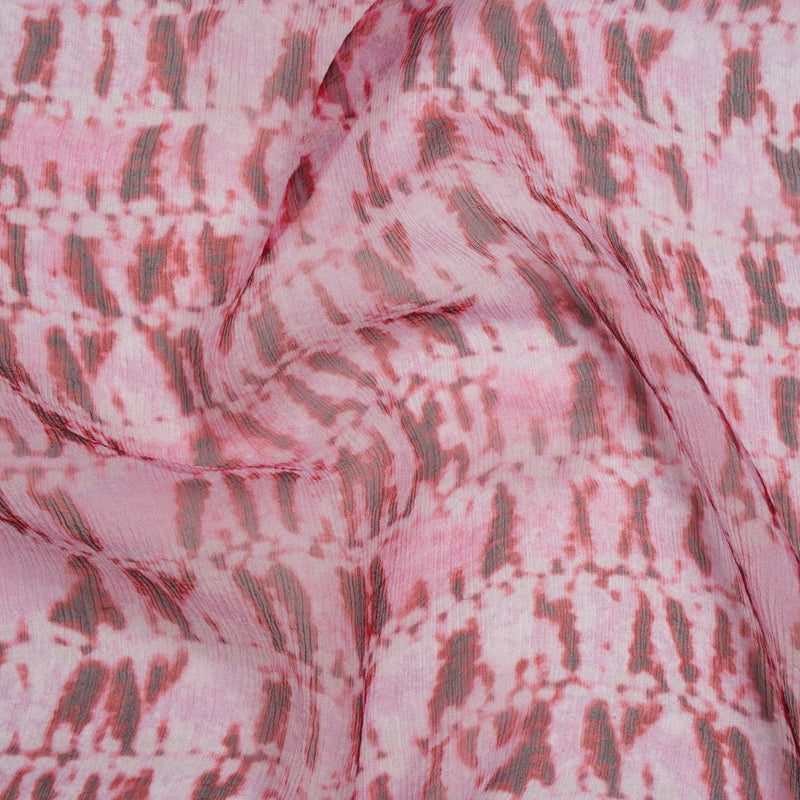 Crinkled Silk Chiffon Print - Red and Pink Tie Dye Stripes - Deadstock