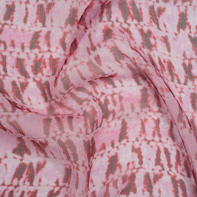 Crinkled Silk Chiffon Print - Red and Pink Tie Dye Stripes - Deadstock