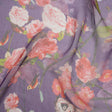Crinkled Silk Chiffon Print - Purple, Pink and Beige Florals with Owls, Squirrels and Rabbits - Deadstock