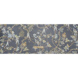 Crinkled Silk Chiffon Print - Navy, Brown and Yellow Classical Floral with Birds - Deadstock