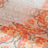 Crinkled Silk Chiffon Print - Orange, Red and Pale Lilac Floral Stripes - Deadstock