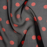 Crinkled Silk Chiffon Print - Black and Red Polka Dots - Deadstock