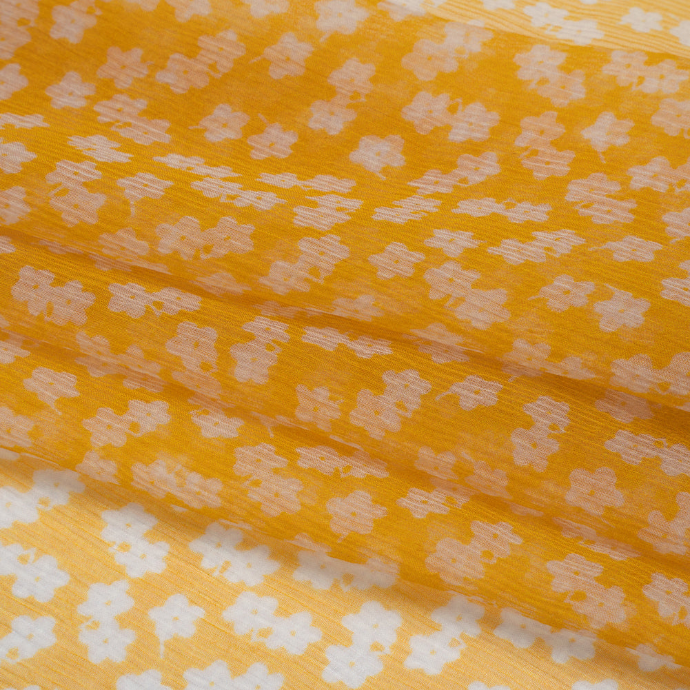 Crinkled Silk Chiffon Print - Golden Yellow and White Daisy Ditsy - Deadstock