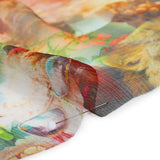Crinkled Silk Chiffon Print - Green, Gold, and Red Flowers and Animals - Deadstock