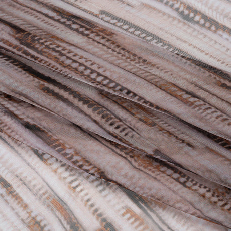 Crinkled Silk Chiffon Print - Lilac Gray, Brown and Black Feathery Stripes - Deadstock
