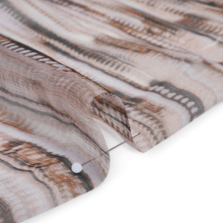 Crinkled Silk Chiffon Print - Lilac Gray, Brown and Black Feathery Stripes - Deadstock