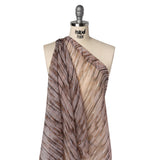 Crinkled Silk Chiffon Print - Lilac Gray, Brown and Black Feathery Stripes - Deadstock