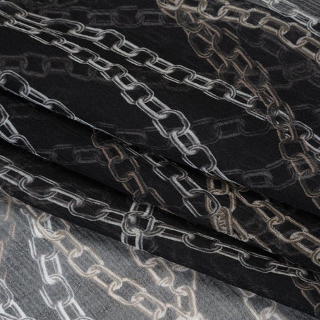 Crinkled Silk Chiffon Print - Black and Silver Chains - Deadstock