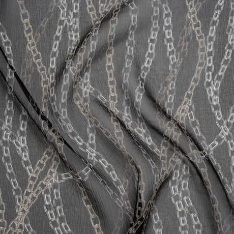 Crinkled Silk Chiffon Print - Black and Silver Chains - Deadstock