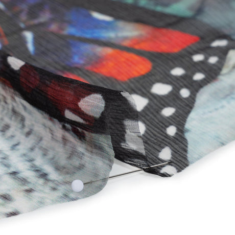 Crinkled Silk Chiffon Print - Red, Black and Yellow Large Butterfly - Deadstock