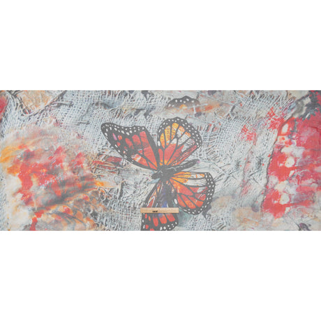 Crinkled Silk Chiffon Print - Red, Black and Yellow Large Butterfly - Deadstock