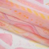 Crinkled Silk Chiffon Print - Pink, Pale Purple and Yellow Painterly Geometric Stripes - Deadstock