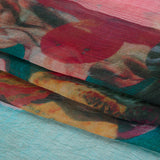Crinkled Silk Chiffon Print - Dark Teal, Green and Red Abstract Florals - Deadstock
