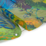 Crinkled Silk Chiffon Print - Green, Yellow and Blue Abstract Florals - Deadstock