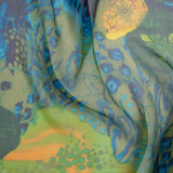 Crinkled Silk Chiffon Print - Green, Yellow and Blue Abstract Florals - Deadstock