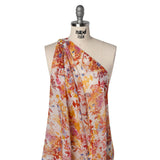 Crinkled Silk Chiffon Print - Red, Yellow and Orchid Pink Wildflowers - Deadstock