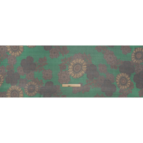Crinkled Silk Chiffon Print - Green, Brown and Beige Medallions - Deadstock