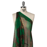 Crinkled Silk Chiffon Print - Green, Brown and Beige Medallions - Deadstock