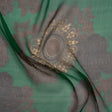 Crinkled Silk Chiffon Print - Green, Brown and Beige Medallions - Deadstock
