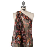 Silk Voile Print - Black, Red and Yellow Bouquets - Deadstock