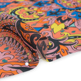 China Silk/Habotai Print - Orange, Pink and Blue Paisley Circus - Deadstock
