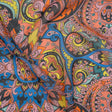 China Silk/Habotai Print - Orange, Pink and Blue Paisley Circus - Deadstock