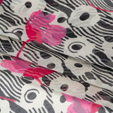 Silk Voile Print - Pink, White and Black Flowers and Stripes - Deadstock