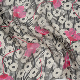 Silk Voile Print - Pink, White and Black Flowers and Stripes - Deadstock